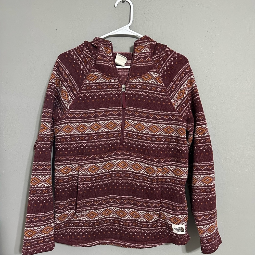 The North Face Burgundy and Orange Patterned Hoodie